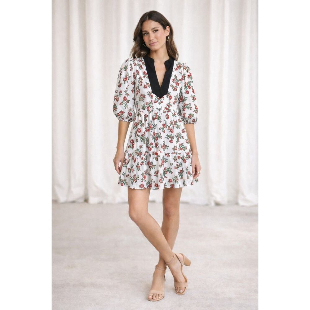 Smith & Quinn Tory Floral Puff Sleeve‎ Mini Dress Hollyhock Bloom Size Large